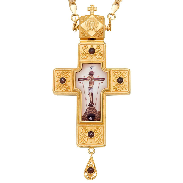 Cross for priest made of brass in silver with niello and chain