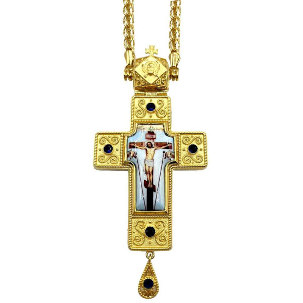 Cross for priest made of brass in silver with niello and chain