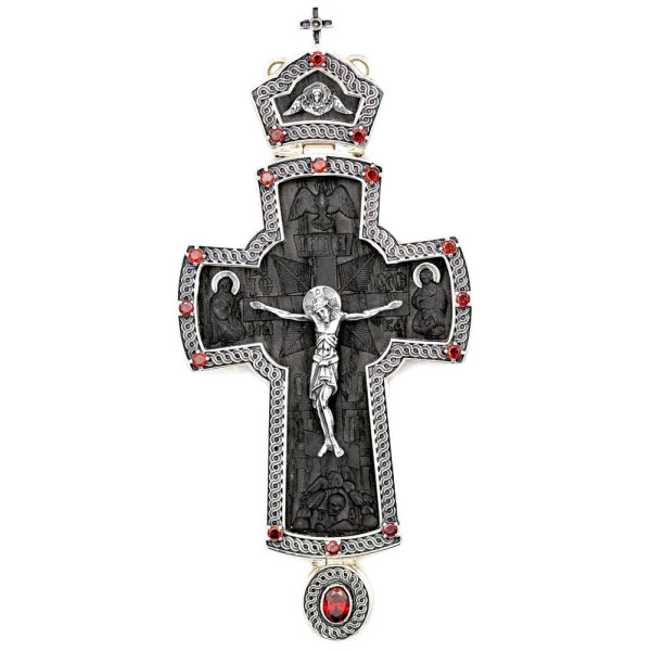 Cross for a priest made of brass in silvery finish with an ebony inlay