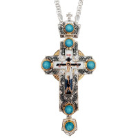 Cross for priest made of brass in silver-plated silver with gilding and chain