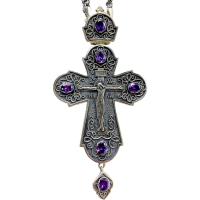Brass pectoral cross for priests in silver plated with chain