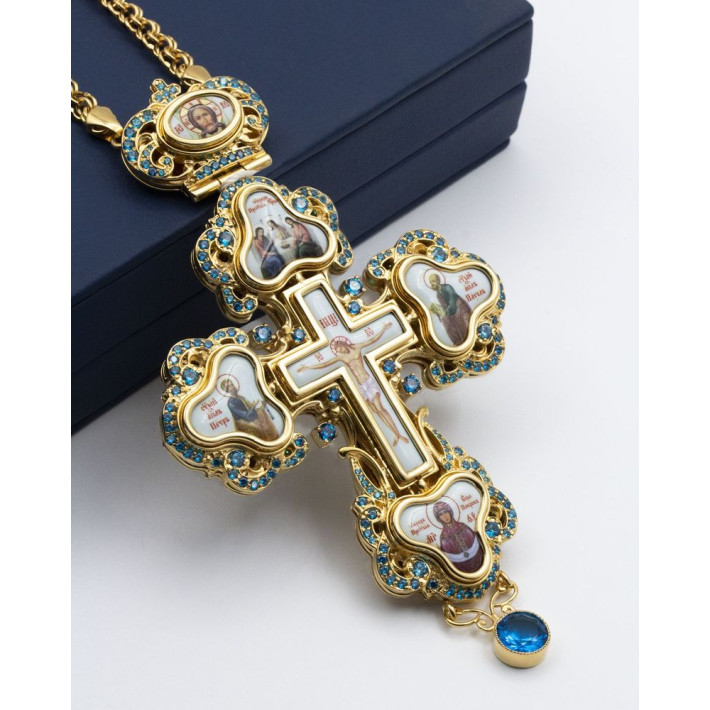 Cross pectoral for priest brass in gilt with chain