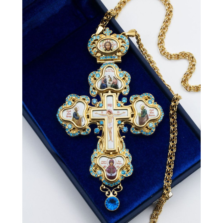 Cross pectoral for priest brass in gilt with chain
