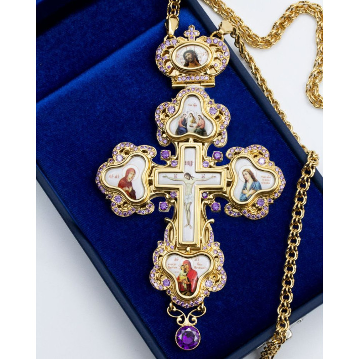 Cross pectoral for priest brass in gilt with chain