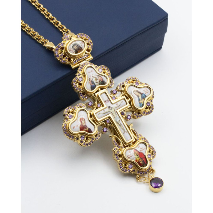 Cross pectoral for priest brass in gilt with chain