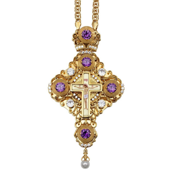 Cross for priest made of brass in gilding with jewelry and chain