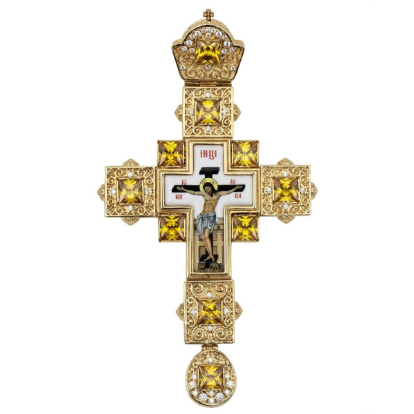 Cross for priest in brass in gilding with jewelry