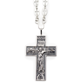 Brass pectoral cross for priest in silver plated with chain