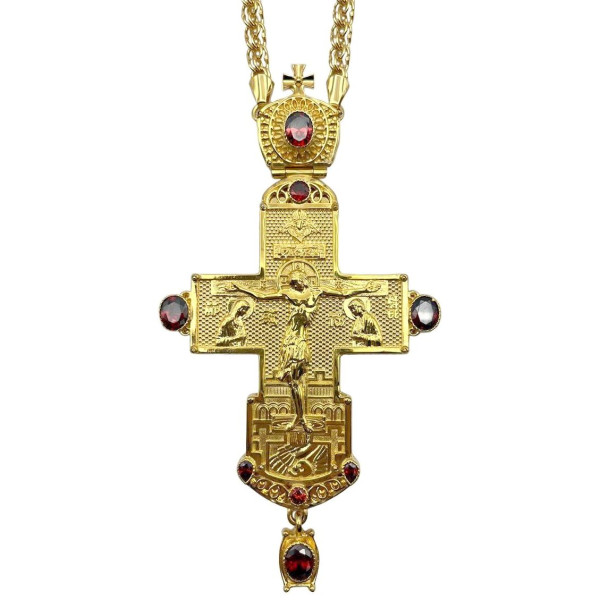 Priest's cross made of brass, gold-plated with chain