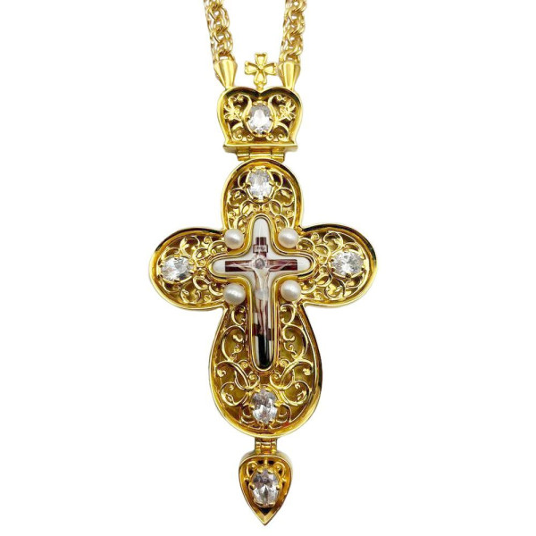 Priest's cross made of gilded brass with a chain