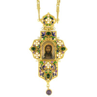 Cross for priest made of brass in gilt with enamel and chain