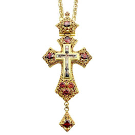 Cross for priest made of brass in gilt with stones and chain