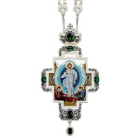 Cross for priest made of brass in silver plating with decoration and chain