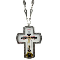 Cross for priest in brass in silver plating with niello and chain