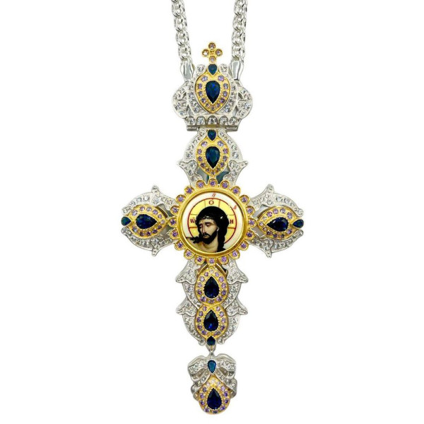 Cross for priest made of brass in silver-plated silver with gilding and chain