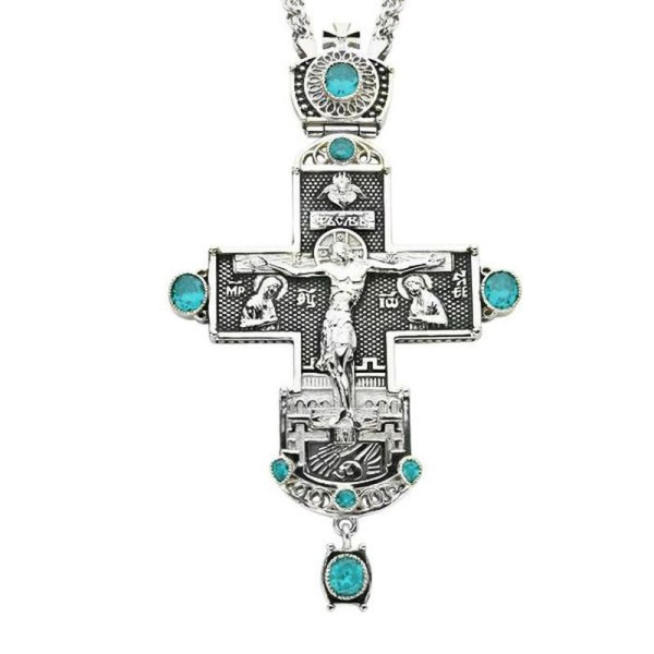 Cross for priest made of brass in silver plated with piercing and chain
