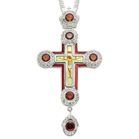 Cross for priest made of brass in silver plating with stone inlays and chain