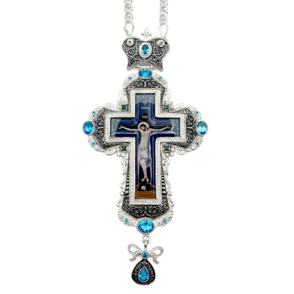 Cross for priest with chain made of brass in silver plated with jewelry
