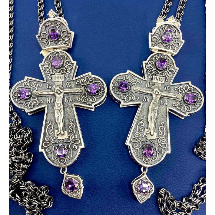 Cross for priest brass cross in silver plated with chain