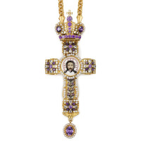 Kříž pro kněze z mosazi ve zlaceném provedení s niellem a řetízkem