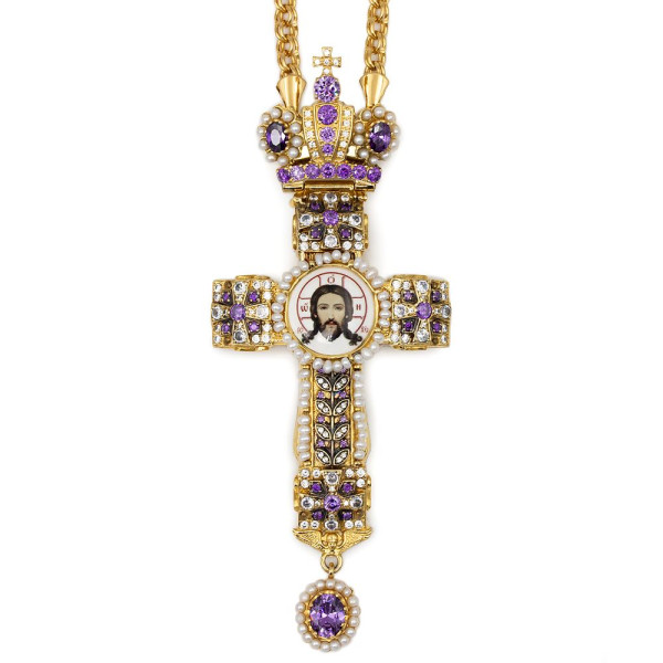 Cross for priest made of brass in gilt with niello and chain