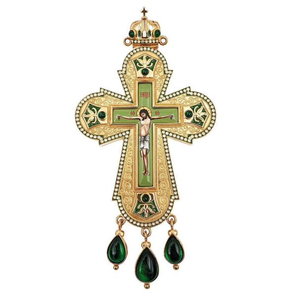 Cross for a clergyman made of gilded brass with enamel