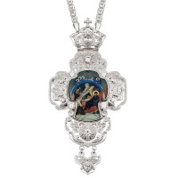 Kříž pro duchovního, postříbřený mosazný s řetízkem Kříž pro duchovního, postříbřený mosazný s řetízkem