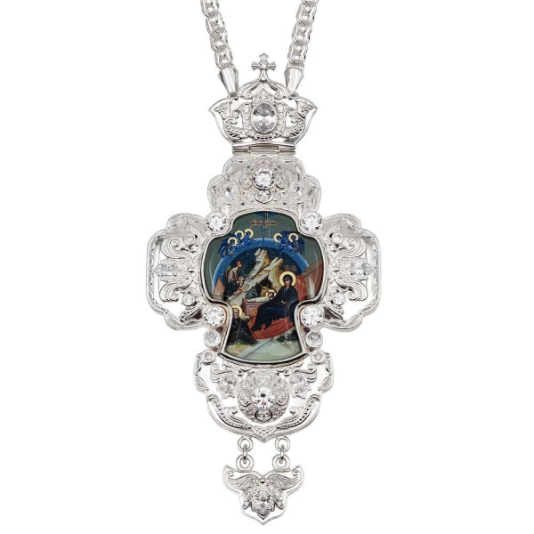 Cross for clergy made of brass in silver plating with chain