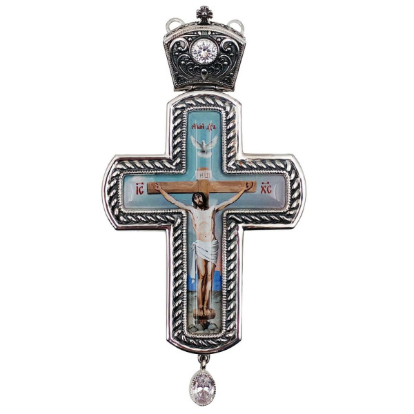 Cross for a clergyman made of silver-plated brass with blackened finish