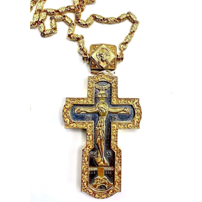 Cross for the priest brass gilt with chain 