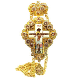 Cross for the priest gold plated brass with print and chain 