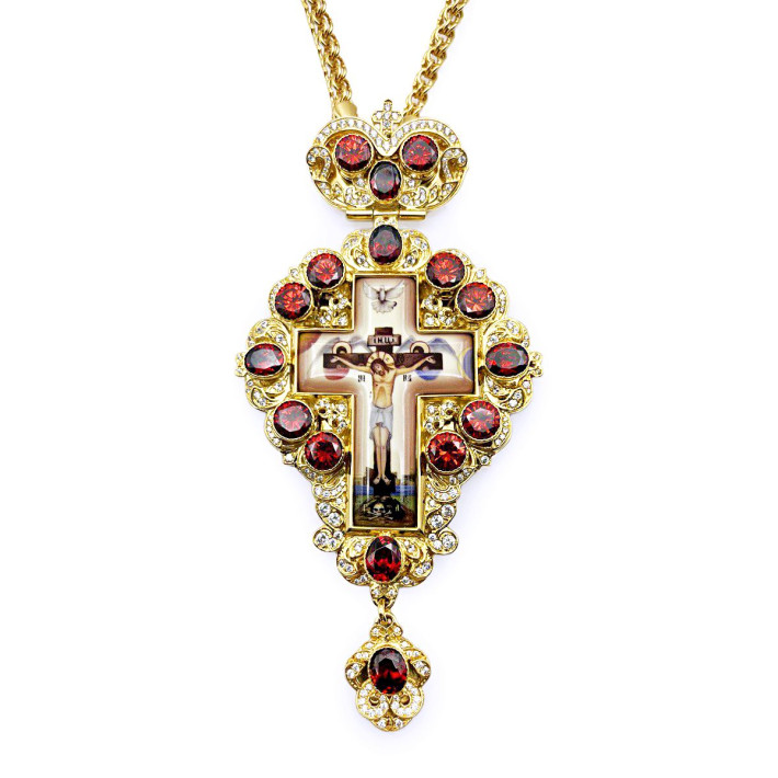 Cross for the priest gold plated brass with print and chain 