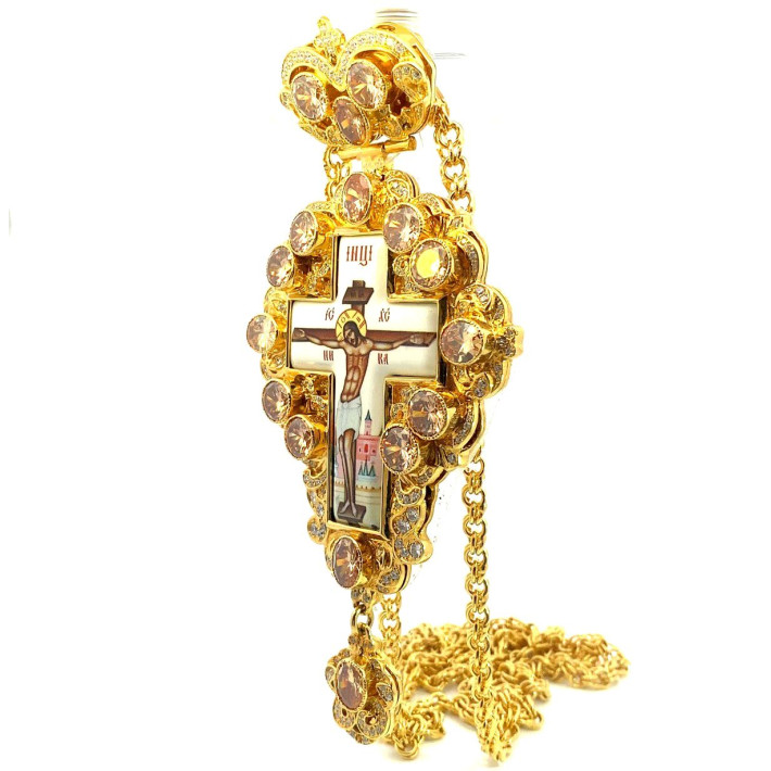 Cross for the priest gold plated brass with print and chain 