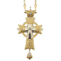 Clergy cross in brass gilt with decorations and chain
