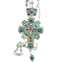 Kříž pro kněze z mosazi s potiskem, vložkami a řetízkem