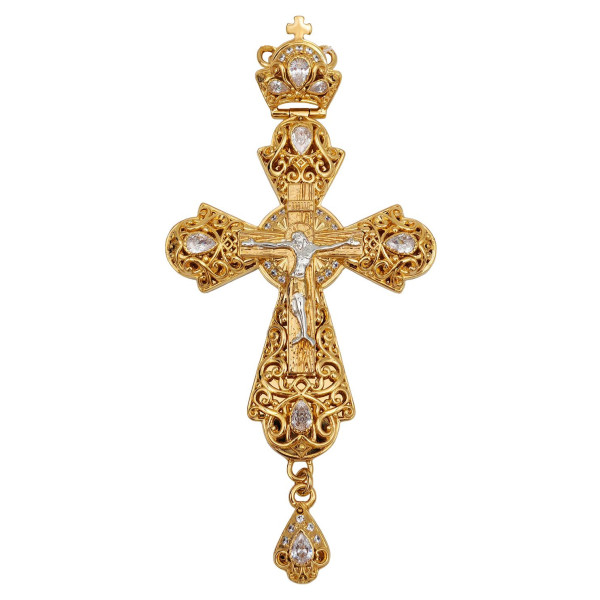 Priest's cross made of brass, gilded and silver-plated