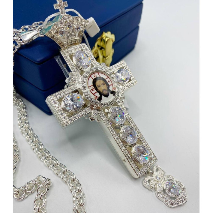 Clergyman's cross in brass in silver plated with chain Clergyman's cross in brass in silver plated with chain