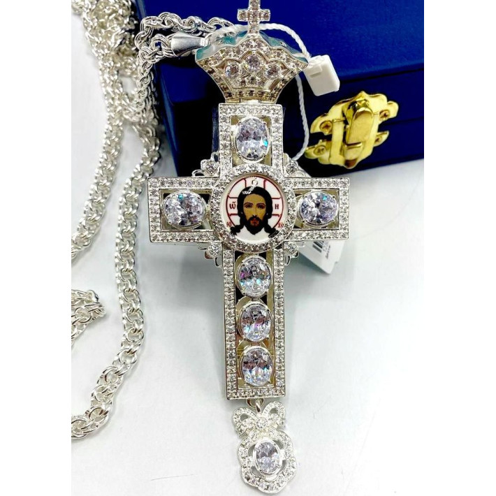 Clergyman's cross in brass in silver plated with chain Clergyman's cross in brass in silver plated with chain