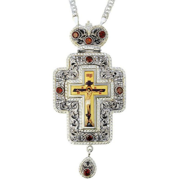 Brass cross in silver plated with chain