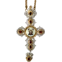 Pectoral cross made of jewelry alloy in gilding with stones and chain
