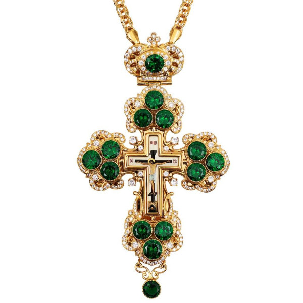 Priest's cross made of brass in gilt with decorations and chain