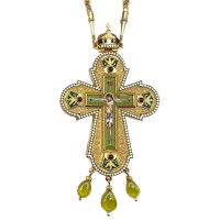 Cross for priest made of brass in gilt with enamel and chain