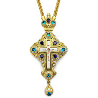 Brass cross gilded with stone inserts and chain