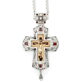 Priest's cross in brass in silver plated with jewelry and chain