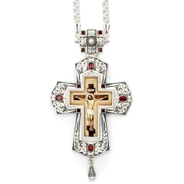 Priest's cross in brass in silver plated with jewelry and chain
