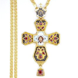 Cross of brass in gilt with silver plating with niello and chain