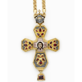 Cross of brass in gilt with silver plating with niello and chain