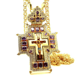 Brass pectoral cross with stones and chain