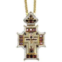 Brass pectoral cross with stones and chain