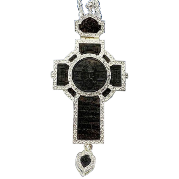 Cross for the priest brass with image and ebony overlays and chain 